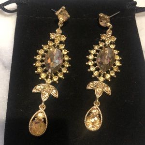 Light Colorado & Smoky Topaz Long Crystal Earrings-Boutique